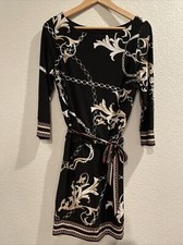 White House Black Market Floral Bead Chain Link Drop Waist Dress Stretch Sz S 