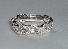 Ladies Art Nouveau Flower Design 925 Silver White Sapphire Full Eternity Ring