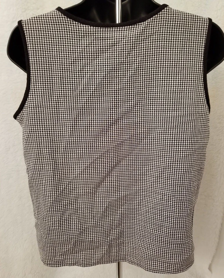 Camisa Top Blusa Villager Liz Claiborne Mujer Talla S Pequeña Negra Blanca A Cuadros Foto 4 de 4