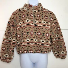 Love Tree Women's Teddy Sherpa Quarter Zip Pullover Aztec Jacket Large New NWT