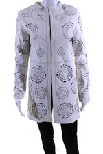 In Transit Womens Laser Cut Leather Hook & Eye Long Jacket White Size Small