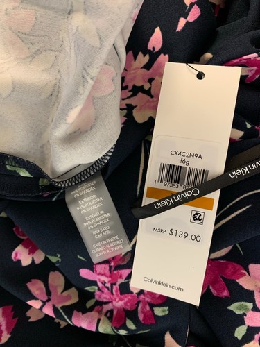 Übergröße 18W neu Calvin Klein marineblau Blumen Krepp Damen Midi Fit & Flare Kleid - Bild 5 von 5