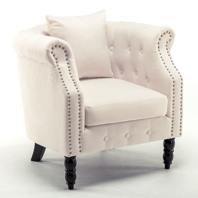 Accent Fireside Chair Soft Fabric Sofa Rivet Design Armchair European Style Legs