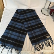 James Pringle Weavers Blue Plaid Scarf 100 Wool Scotland Made Has Nibbles FS 