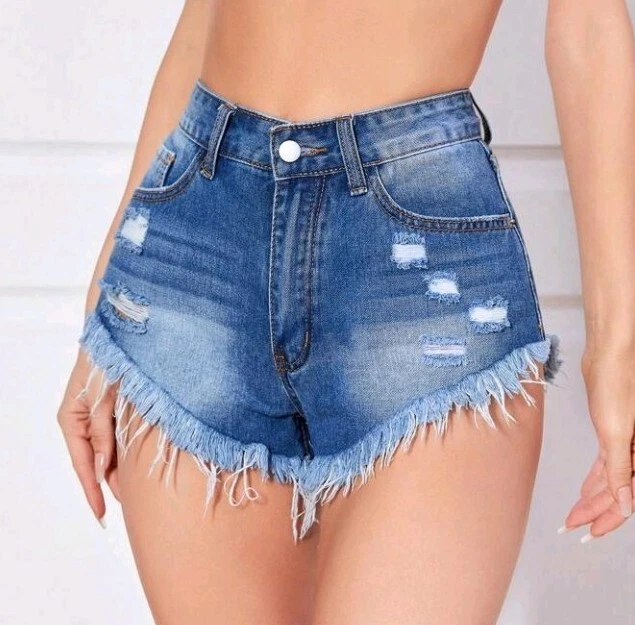 High rise clearance ripped denim shorts