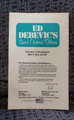 1990 Ed Debevic's Short Orders/Deluxe Vintage Menu Iconic Restaurant 3.5''x5.5''