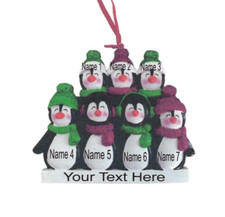 Penguin Family of Seven Personalized Christmas Tree Ornament Holiday Gift