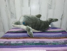 Sea World Gray Dolphin Black Blue Eyes 20" Plush Stuffed Animal