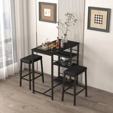 3 Piece Dining Table Set Table with 2 Stools Kitchen Breakfast Furniture Black