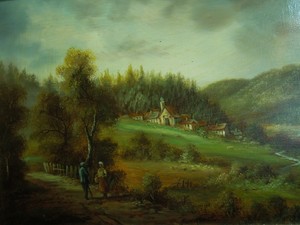 Tableau Peinture Paysage De Montagne Romantique Avec Village Ebay