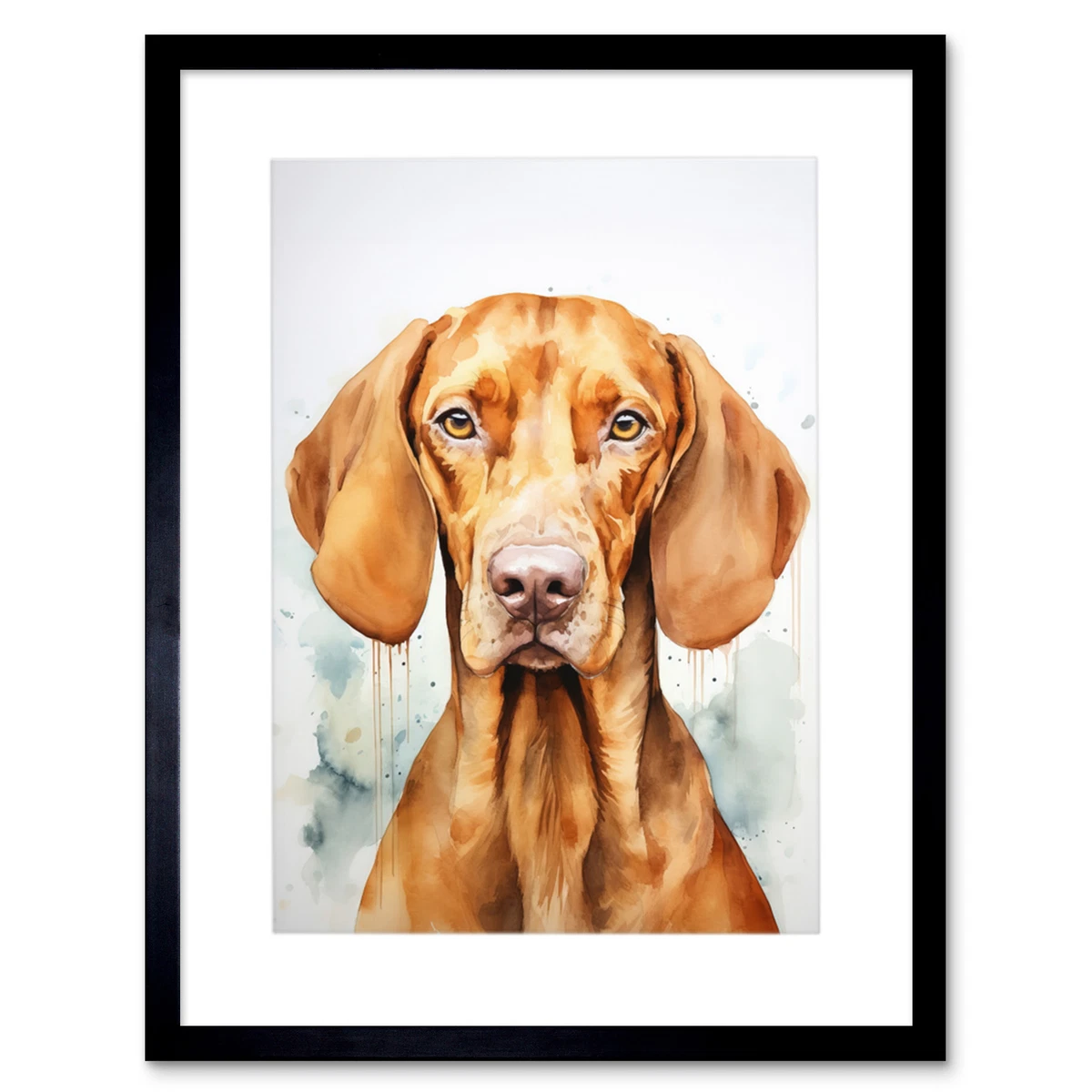 Hungarian Vizsla Dog Soft Watercolour Artwork Portrait Framed Art Print 12X16