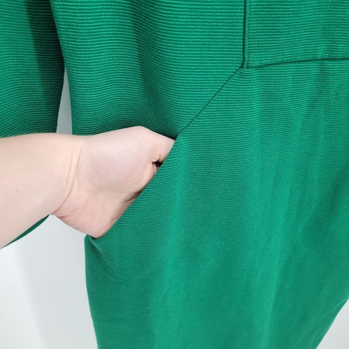 Boden womens 4 L green Bronte Ottoman V neck ribbed dress 3 qtr sleeve pockets - Picture 6 of 10