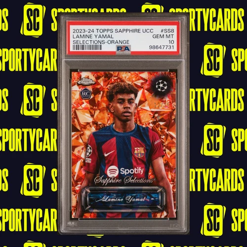 Yamal Laminate /25 PSA 10 2023-24 Topps Chrome Sapphire UEFA CC Selections Orange