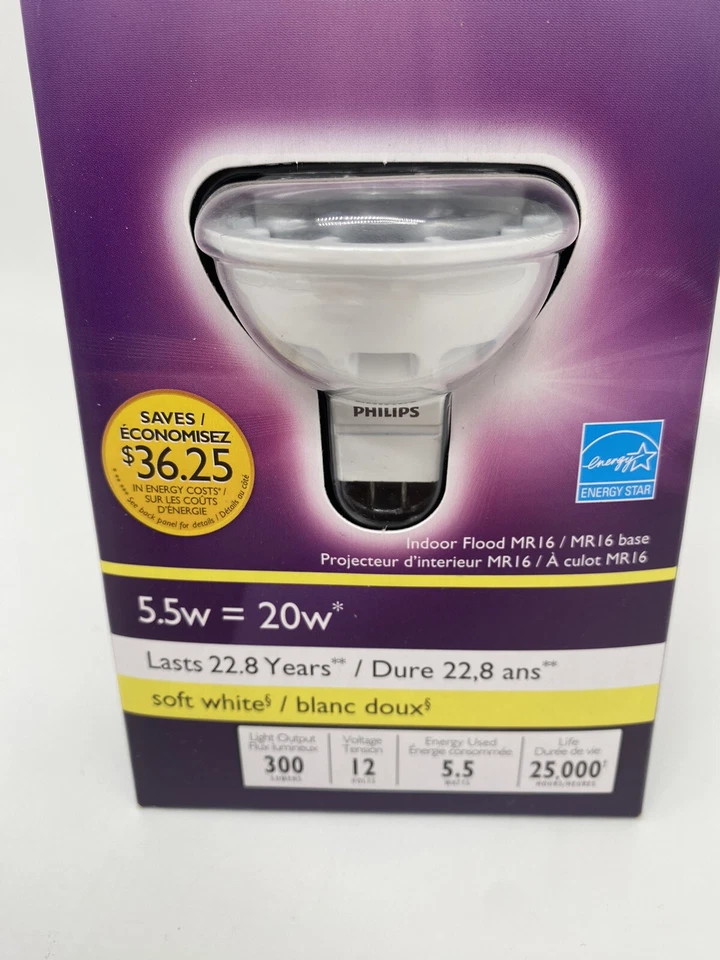 Philips LED 5.5w indoor flood 300 Lumens soft white MR16 Light Bulb 12volt - Image 2 of 4