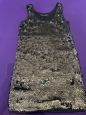 EPC Diane Von Furstenberg dragon scale bronze gold black Sequin shift 6/8  Dress | eBay