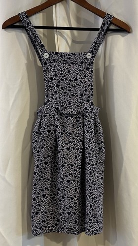 Vintage Girls Blue Floral Apron Dress Size 14/16
