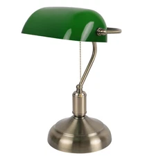 3 Dimmable Green Glass Bankers Lamp Traditional Library Desk Lamp w/ Brass Base