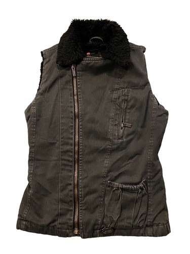 Retro Diesel 1990s Gray Cotton Vest w/ Black Sherpa Lining Warm Size Small