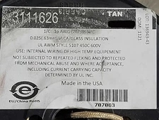 Alpha Wire 3111626 #16awg Premium Mica Glass Hi Temp UL-5107 450C/600V Tan /10ft