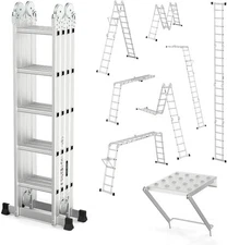 18.5FT Folding Ladder Multi-Purpose Aluminium Extension 7 in 1 Step Heavy Duty