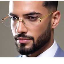 Rimless Glasses Gold Frame Clear Lens Fashion Eyewear Men Street Wear Trendy New