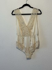 VTG 80s Silk Studio 100 Silk Lace Teddy Bodysuit Ivory Size S Bridal Coquette