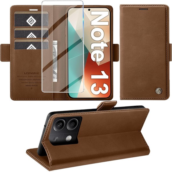 HandyhüLle Pu Leder Wallet Flip Case Braun Mit Displayschutz FüR Redmi Note 13-image