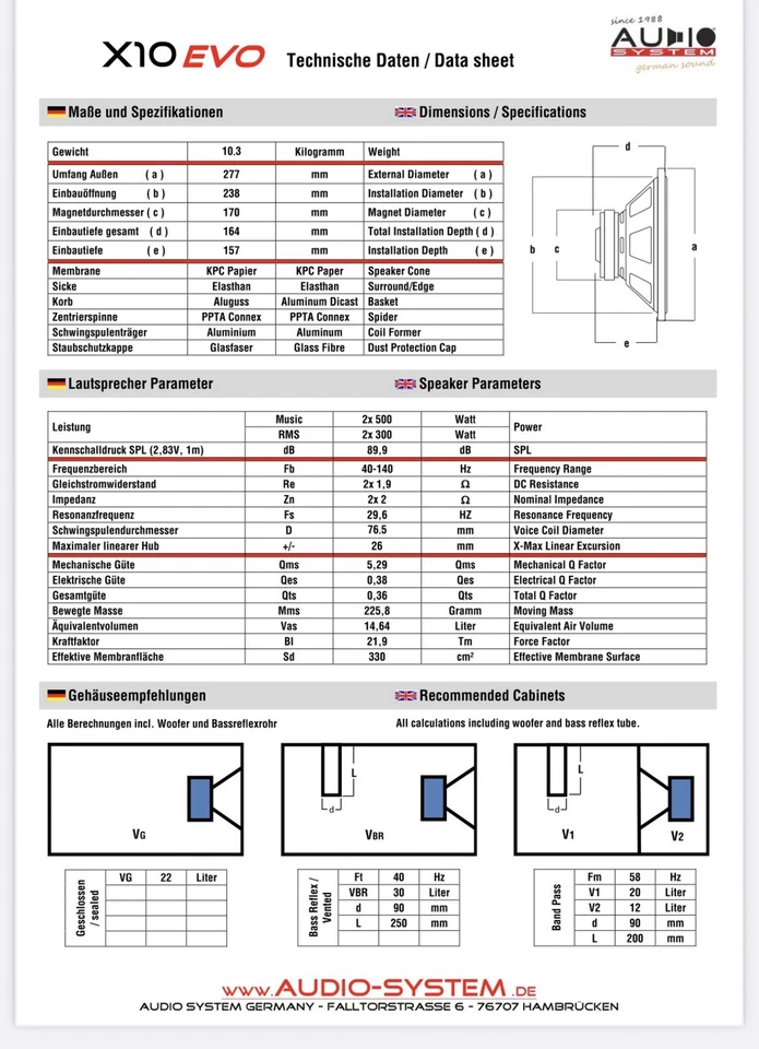 Audio System X10 Evo 25cm Subwoofer Car Hifi Auto Bass - Bild 4 von 4