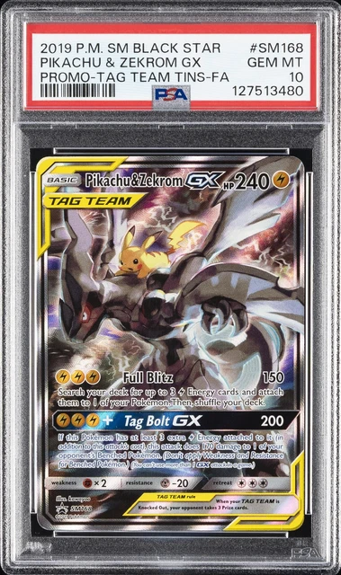 2019 POKEMON SM BLACK STAR PROMO #SM168 FULL ART/PIKACHU & ZEKROM GX PSA 10