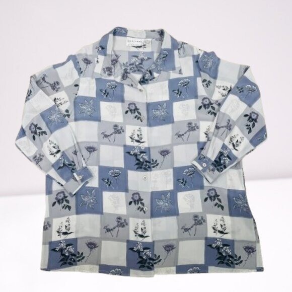 Silk Lore by Beth Terrell Silk Patchwork Floral Shirt Blouse Size 1X Worn Once View 3