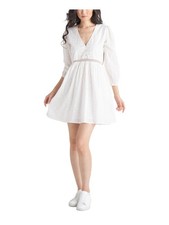 BLACK TAPE Womens White Pullover Button Front 3/4 Sleeve Short Dress M