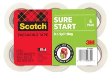 Scotch Sure Start Packing Tape, Clear, Quiet Unwind and 6 Rolls, Transparent