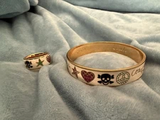Coach Crystal and Enamel Bangle & Ring Set RARE EUC Skull Lips Peace Dollar Sign