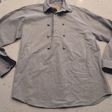 Camisa Wah Maker Para Hombres Gris Pequeña Pullover 1/2 Botón Abuelo Algodón Western