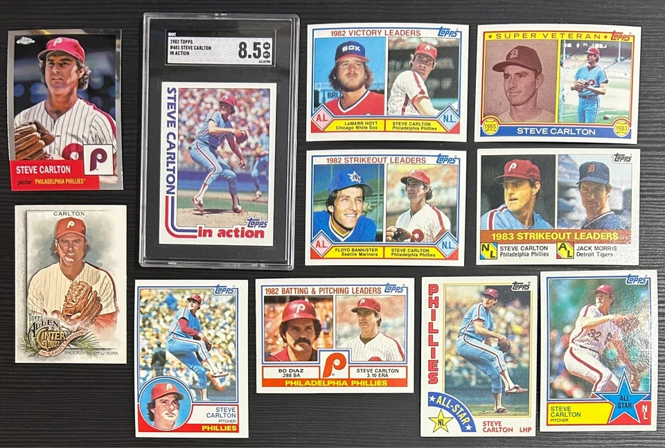 Lote de 11 tarjetas Steve Carlton 1982-2022 Topps SGC Phillies Salón de la fama Foto 2 de 4