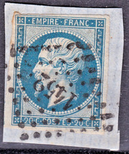 TIMBRE 1854 FRANCE EMPIRE N° 14 PETITS CHIFFRES S/FRAGMENT-OBL.TB-VOIR SCAN-