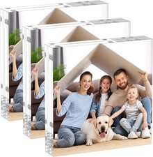 5x5 Acrylic Picture Frames 3 Pack, 20 Thicker Block, Clear Picture Frames