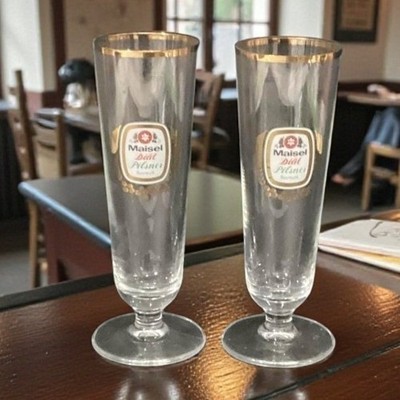 Maisel's Diat Pilsner Beer Glasses, Set of 2, Vintage Bayreuth Brewery Glassware