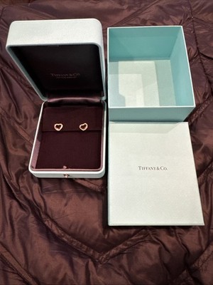 Tiffany Elsa Peretti  Open Heart Stud Earrings in Yellow Gold, 11 mm
