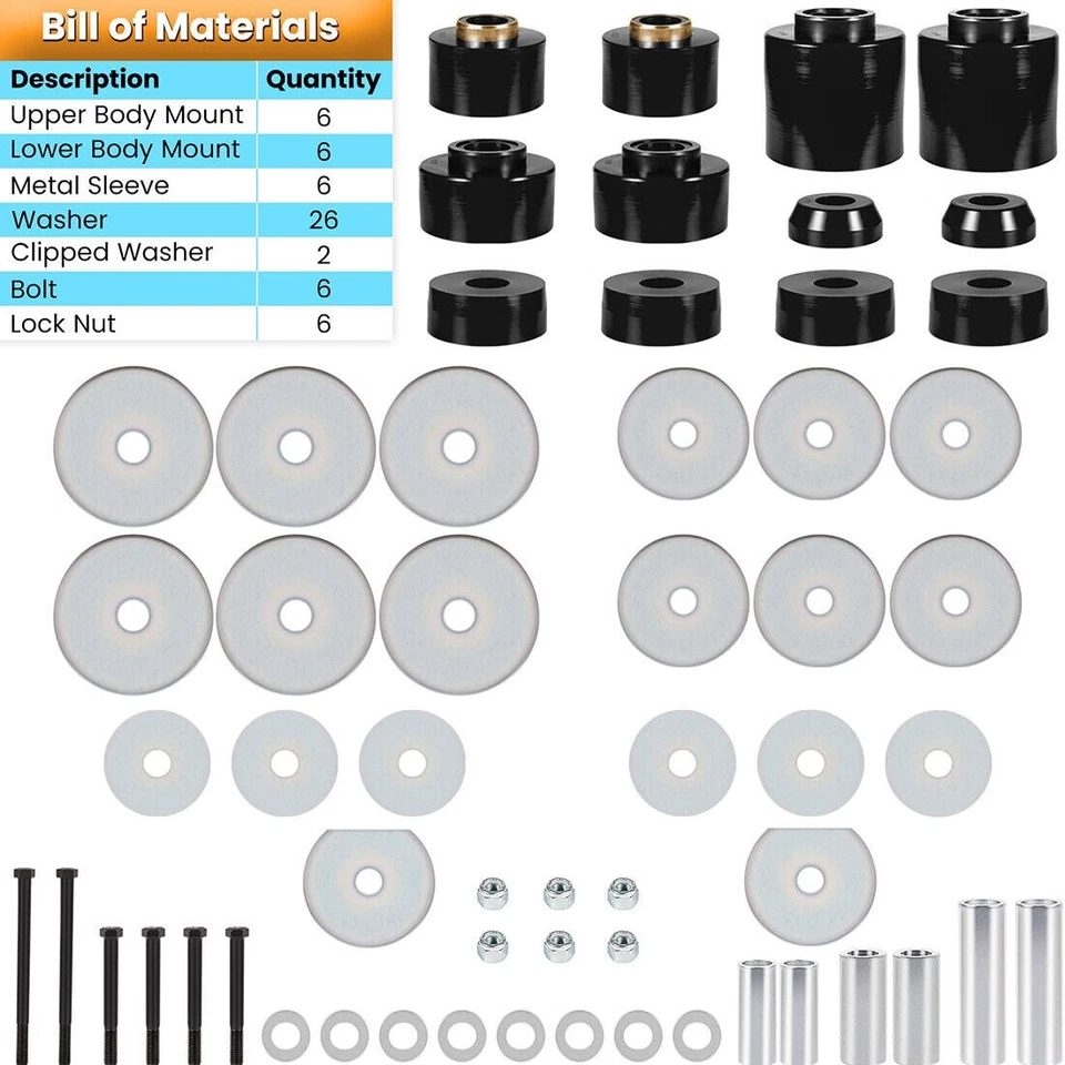 Комплект втулок для крепления кузова для 1980-1998 Ford F150 F250 F350 2WD 4WD 4.4123R - Изображение 3 из 4