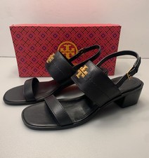 New Tory Burch sz 10 Mini Everly Heeled Sandal Black/brass