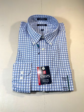 Chaps White  Blue Check Pattern Cotton Dress Shirt Size 17 x 32/33 NWT