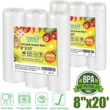 1-10 Rolls 8"x20' Universal Embossed Vacuum Sealer Bags - Food Saver BPA Free 