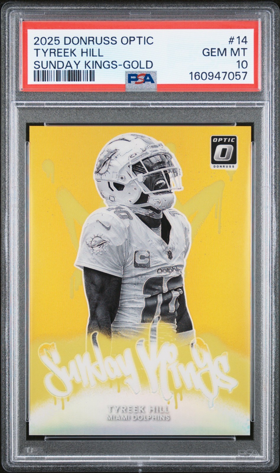 TYREEK HILL 2025 DONRUSS OPTIC GOLD PRIZM SUNDAY KINGS SP 9/10 PSA 10 GEM MINT