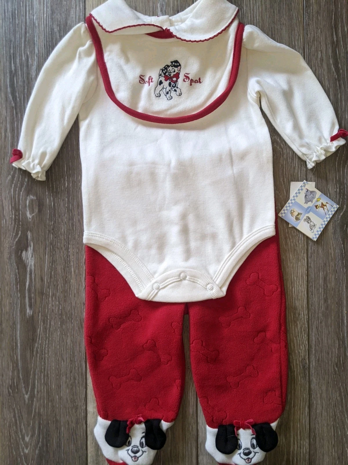 Vintage Disney's 101 DALMATIANS Puppy 3-Piece Baby Clothes Size 6-9 Months NOS!