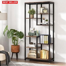 Bookshelf 8-Shelf Open Storage 69 In Tall Industrial Rustic Brown Black