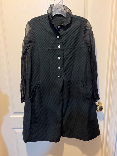 Geoffrey Beene, Size 4 Geoffrey Beene Black Vintage Long Coat with Sheer Sleeves