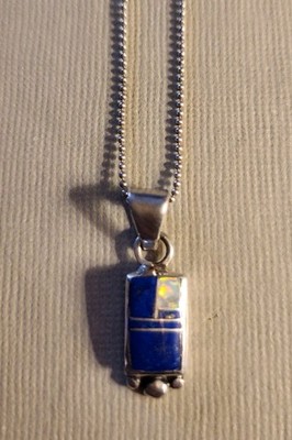 Southwest Artisan Sterling Silver Lapis and Opal Inlay Pendant With 18'' Chain 