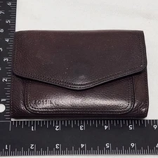Vintage Fossil Genuine Brown Leather Womens Trifold Envelope Wallet