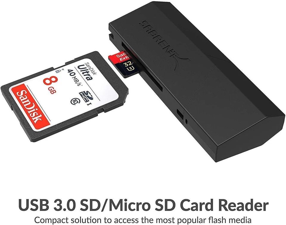 Lector de tarjetas de memoria flash USB 3.0 SABRENT SuperSpeed 2 ranuras para Windows, negro Foto 2 de 4